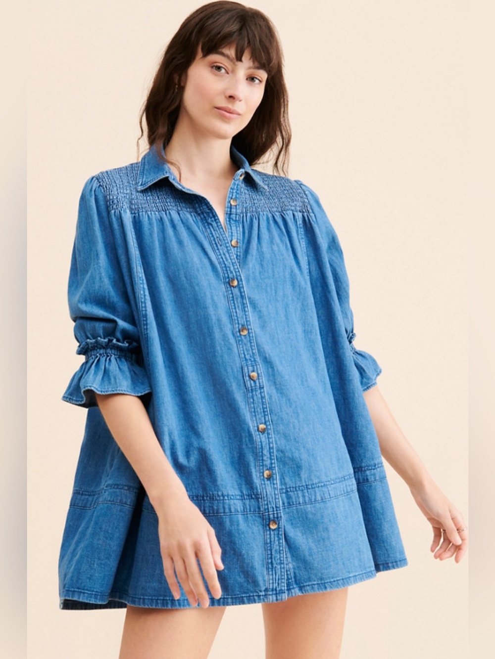 Free People Vanessa Denim Tunic Dress button up Jean Dress